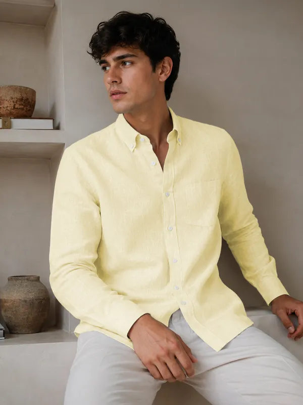 Lemon_Down_Button_Casual_Linen_Shirt