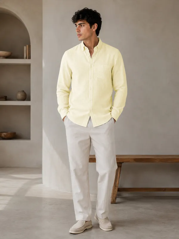 Lemon_Down_Button_Casual_Linen_Shirt