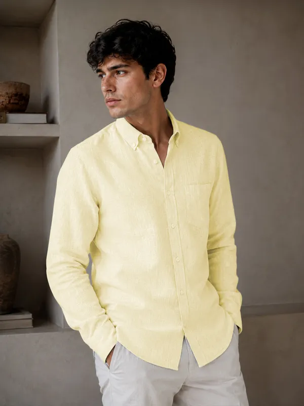 Lemon_Down_Button_Casual_Linen_Shirt