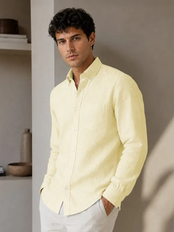 Lemon_Down_Button_Casual_Linen_Shirt