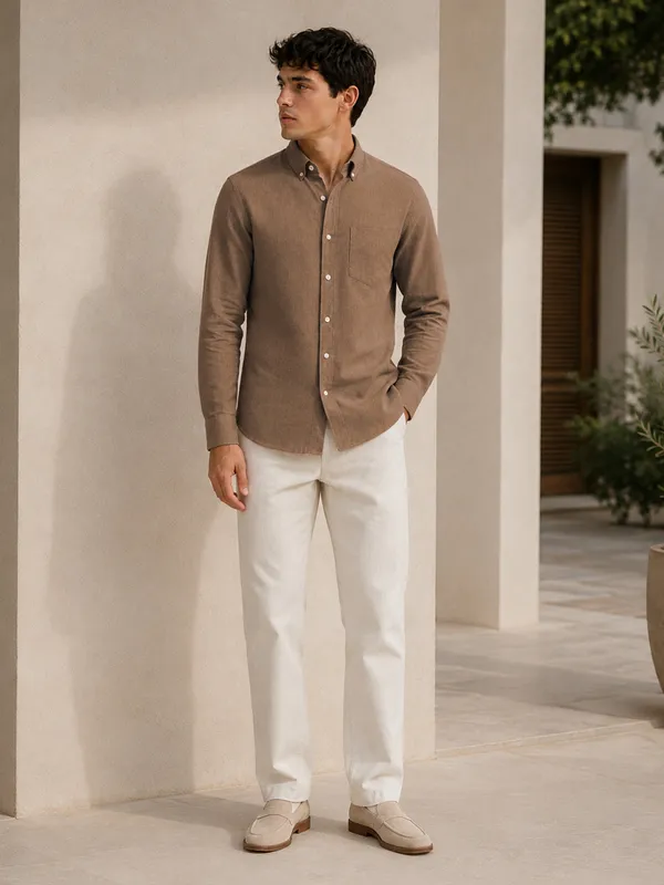 Brown_Down_Button_Casual_Linen_Shirt