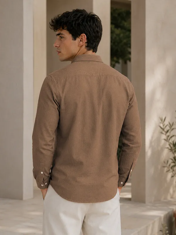 Brown_Down_Button_Casual_Linen_Shirt