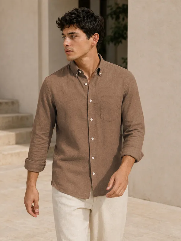 Brown_Down_Button_Casual_Linen_Shirt