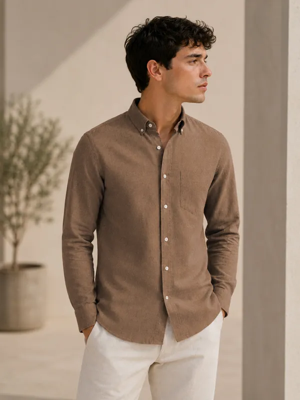 Brown_Down_Button_Casual_Linen_Shirt