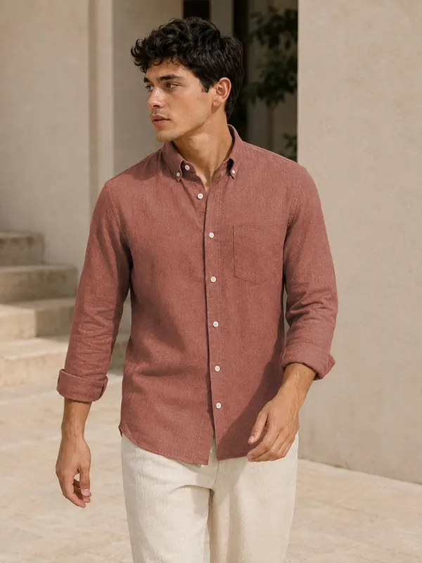 Maroon_Down_Button_Casual_Linen_Shirt