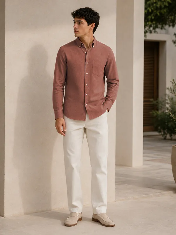 Maroon_Down_Button_Casual_Linen_Shirt