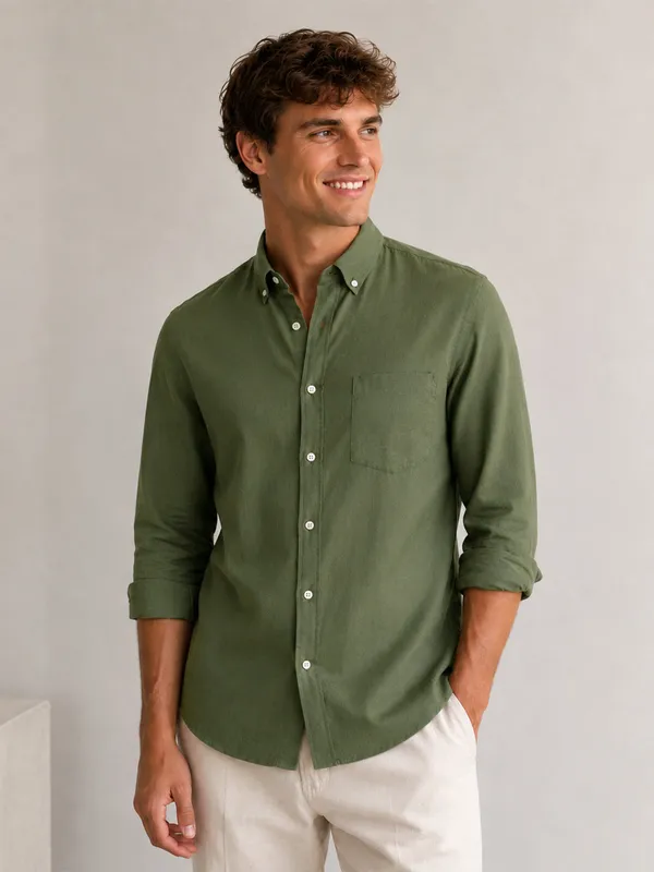 Olive_Down_Button_Casual_Linen_Shirt