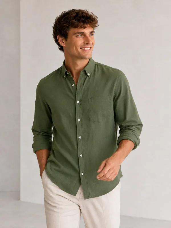Olive_Down_Button_Casual_Linen_Shirt