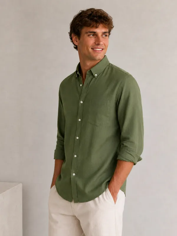 Olive_Down_Button_Casual_Linen_Shirt