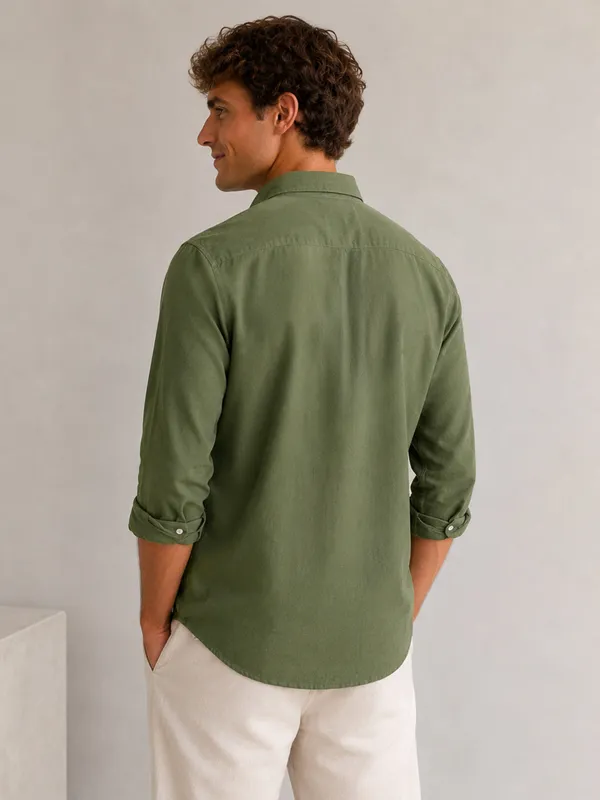 Olive_Down_Button_Casual_Linen_Shirt