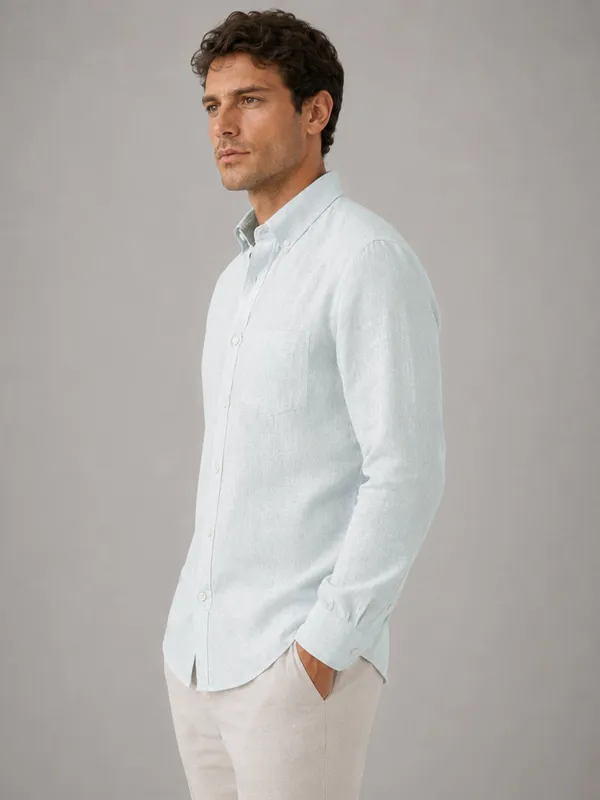 Turkish_Blue_Down_Button_Casual_Linen_Shirt