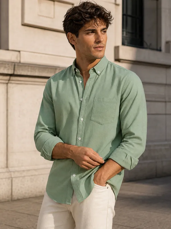 Casual_Oxford_Cotton_Sea_Green_Shirt_For_Men