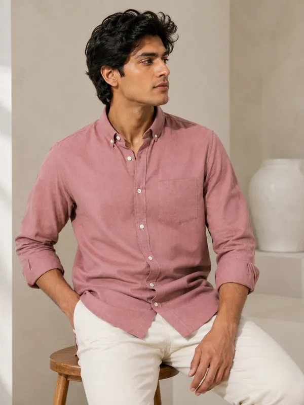 Casual_Oxford_Cotton_Maroon_Shirt_For_Men