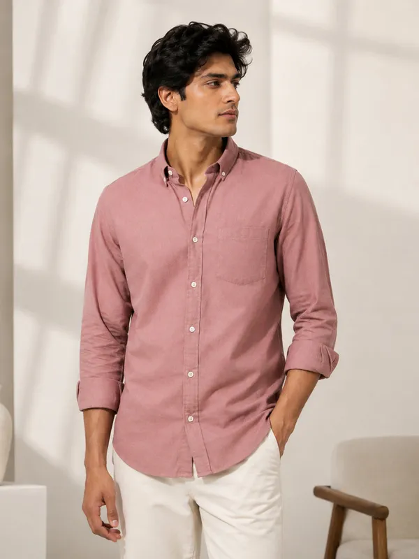 Casual_Oxford_Cotton_Maroon_Shirt_For_Men