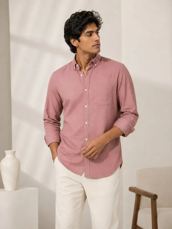 Casual_Oxford_Cotton_Maroon_Shirt_For_Men
