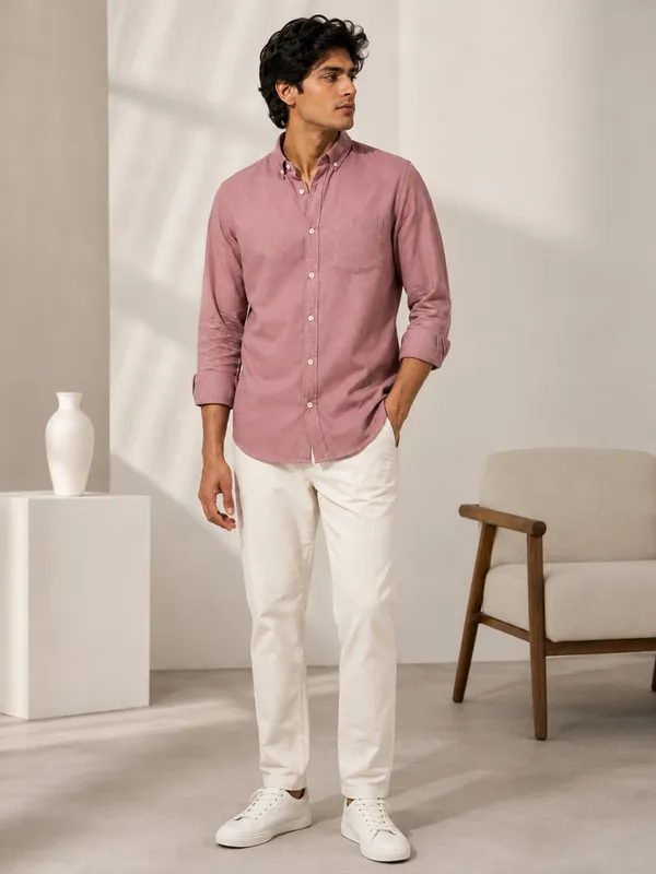 Casual_Oxford_Cotton_Maroon_Shirt_For_Men