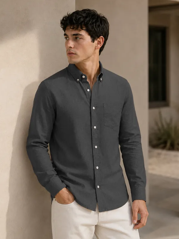 Dark_Grey_Down_Button_Casual_Linen_Shirt