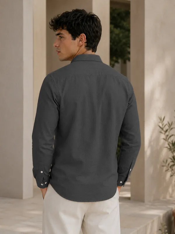Dark_Grey_Down_Button_Casual_Linen_Shirt