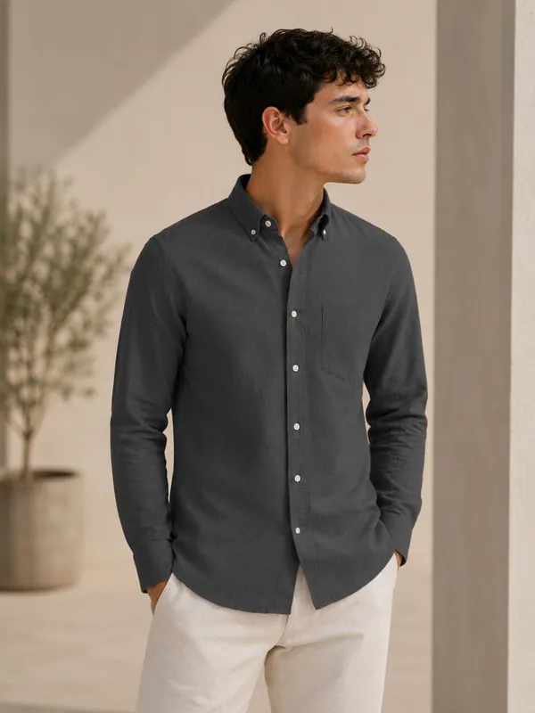Dark_Grey_Down_Button_Casual_Linen_Shirt