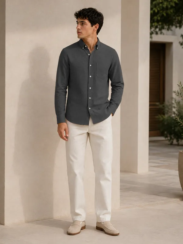 Dark_Grey_Down_Button_Casual_Linen_Shirt