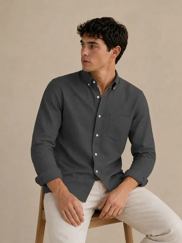 Dark_Grey_Down_Button_Casual_Linen_Shirt