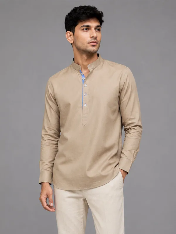 Cream_Short_Cargo_Kurta_For_Men