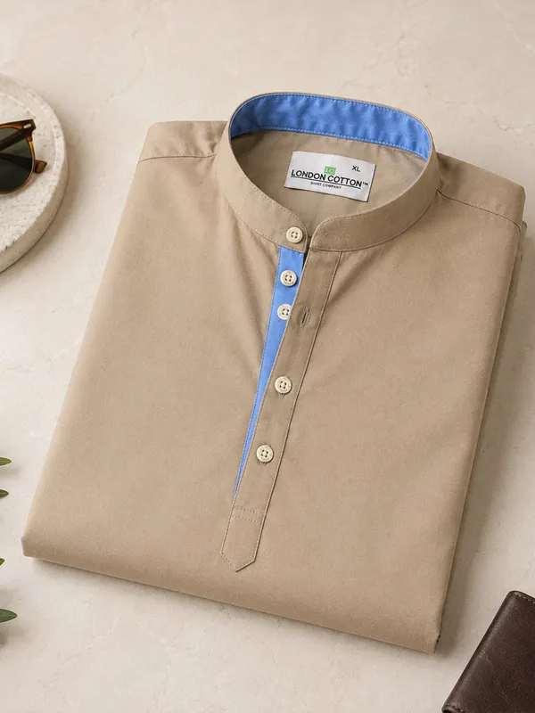 Cream_Short_Cargo_Kurta_For_Men
