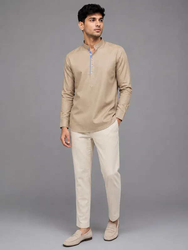 Cream_Short_Cargo_Kurta_For_Men