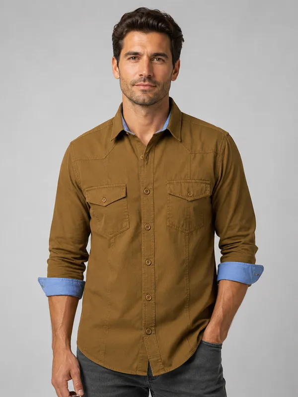 New_Pack_Of_2_Cargo_Style_Cream_Mehendi_Shirt