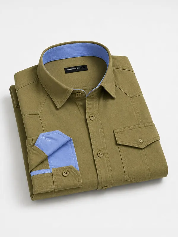 New_Pack_Of_2_Cargo_Style_Olive_Cream_Shirt