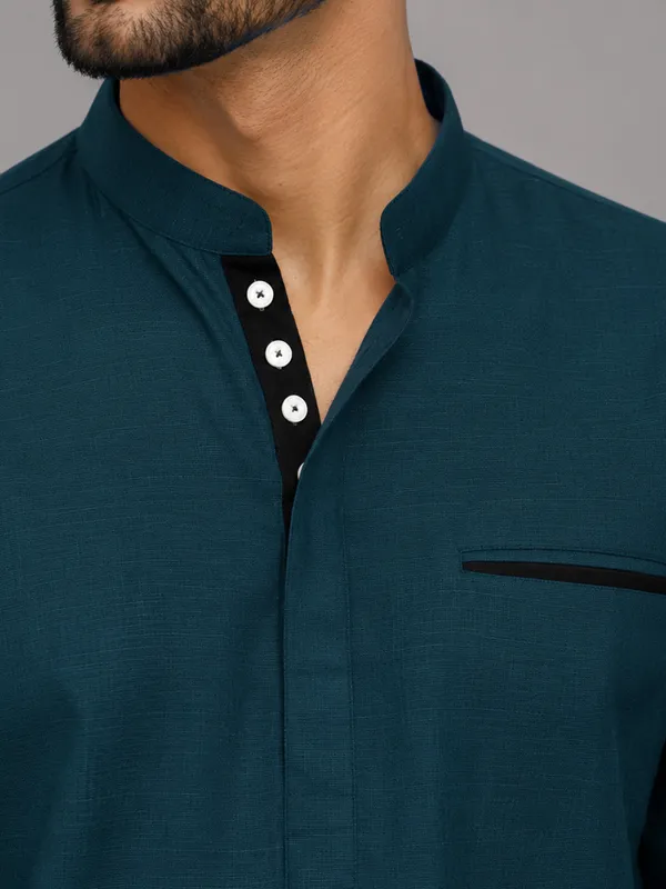 Pack_Of_2_Urban_Fit_Royal_Blue_Sea_Green_Short_Linen_Kurta_For_Men