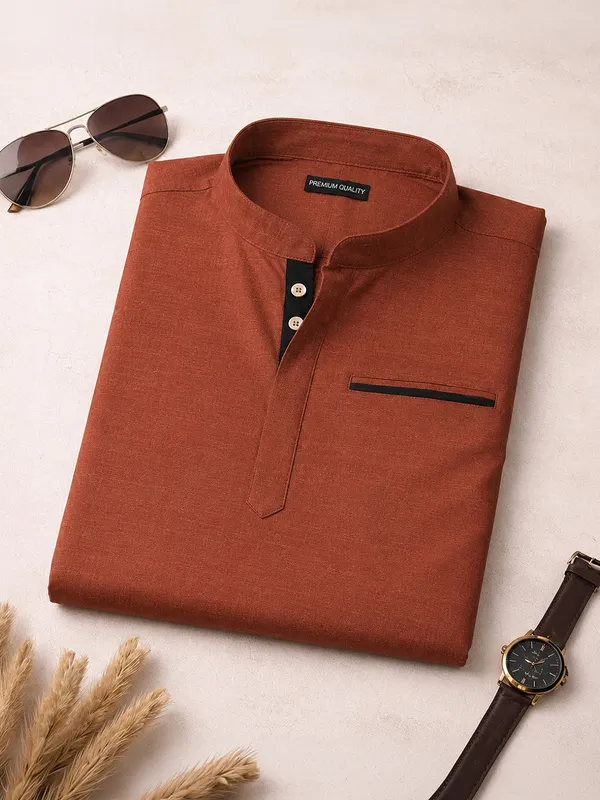 Pack_Of_2_Urban_Fit_Orange_White_Short_Linen_Kurta_For_Men