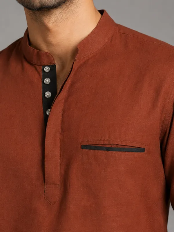 Pack_Of_2_Urban_Fit_Orange_White_Short_Linen_Kurta_For_Men