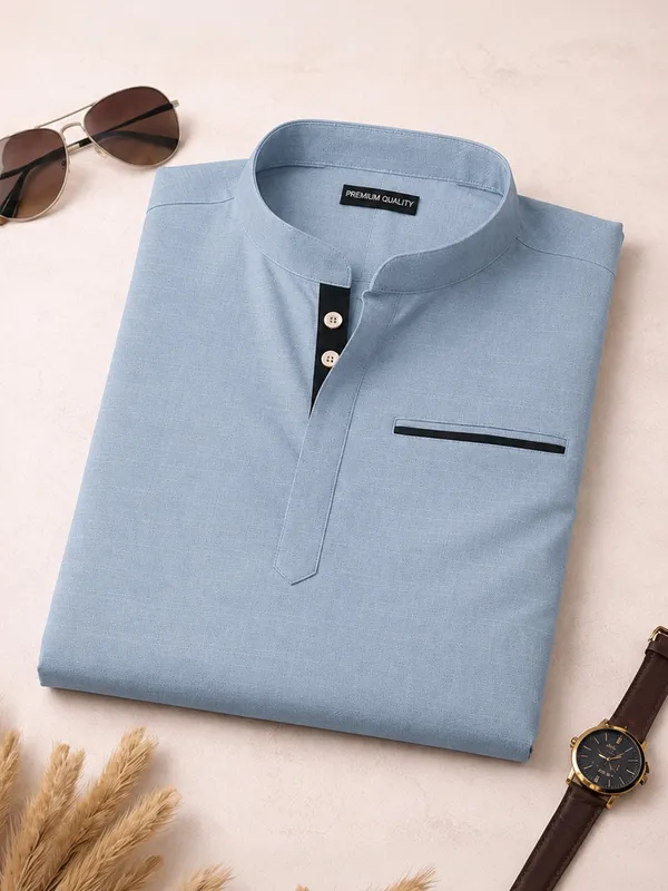 Pack_Of_2_Urban_Fit_Light_Blue_Sea_Green_Short_Linen_Kurta_For_Men