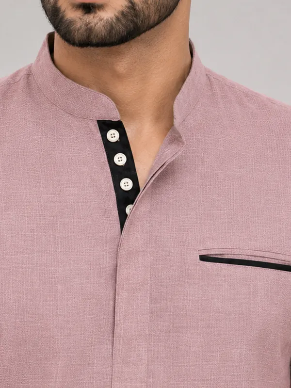 Pack_Of_2_Urban_Fit_Rose_Gold_White_Short_Linen_Kurta_For_Men