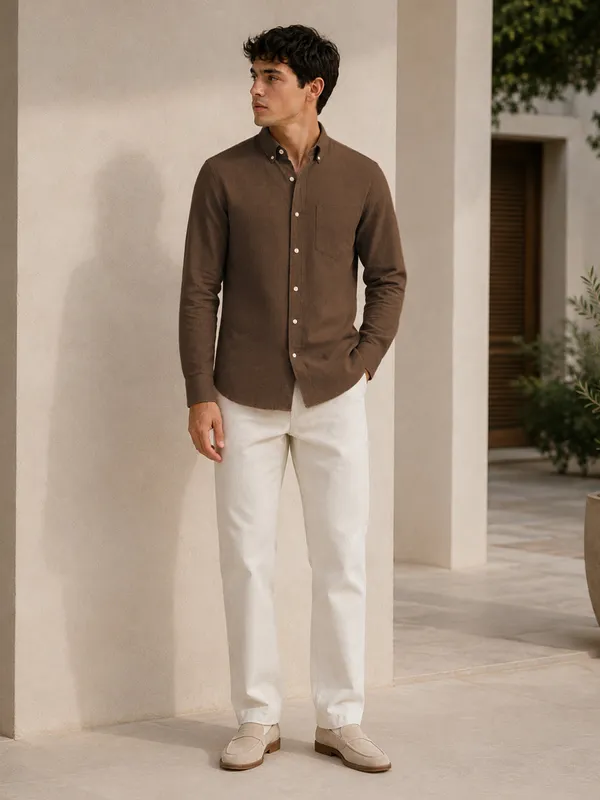 Dark_Brown_Down_Button_Casual_Linen_Shirt