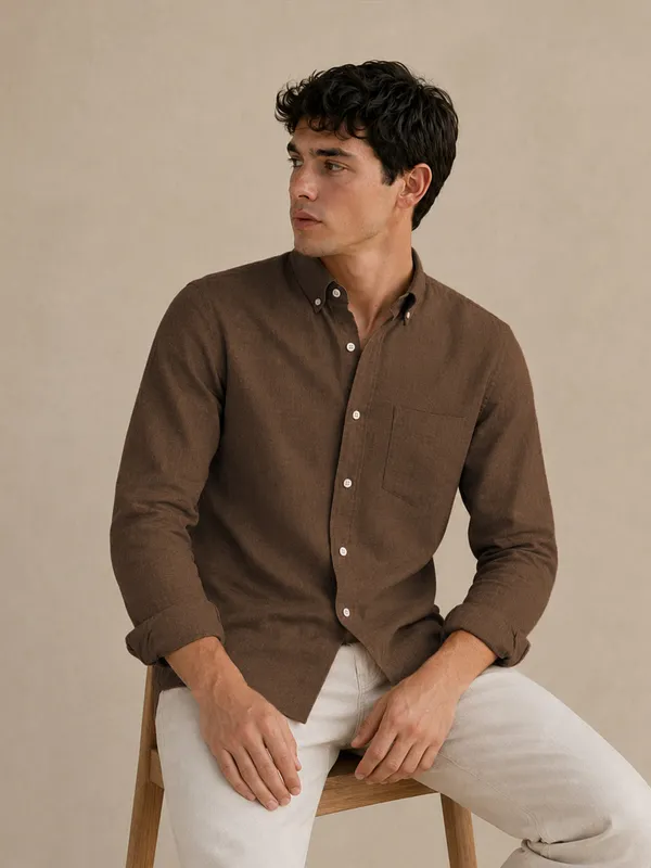 Dark_Brown_Down_Button_Casual_Linen_Shirt