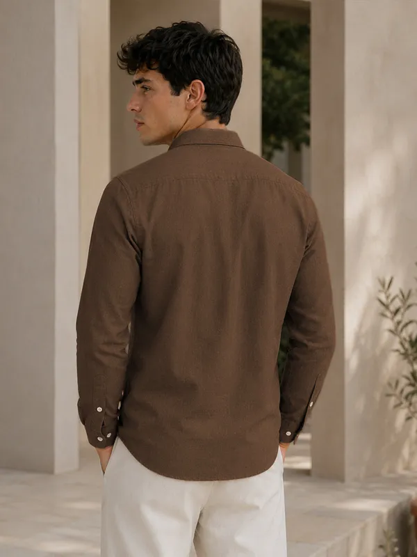 Dark_Brown_Down_Button_Casual_Linen_Shirt