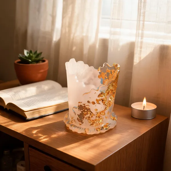 Resin_Decorative_Gold_Flake_Candle_Holder