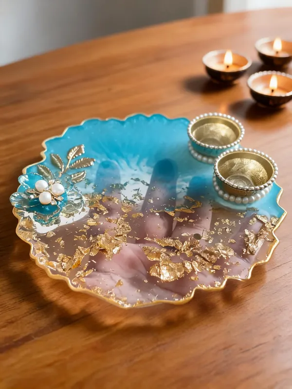 Blue_Resin_Floral_Pattern_Decorative_Tray_With_Two_Bowls