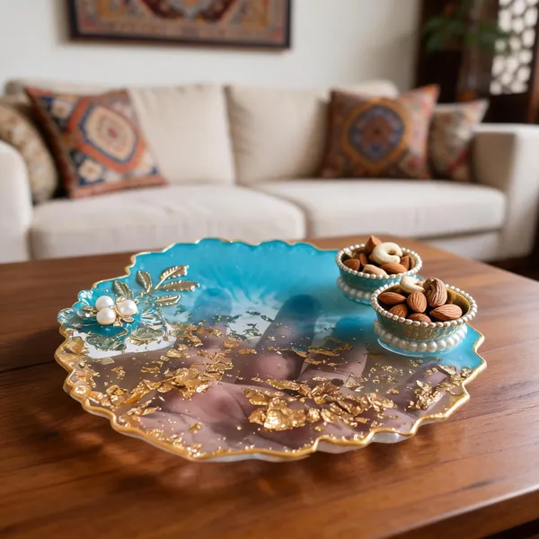 Blue_Resin_Floral_Pattern_Decorative_Tray_With_Two_Bowls
