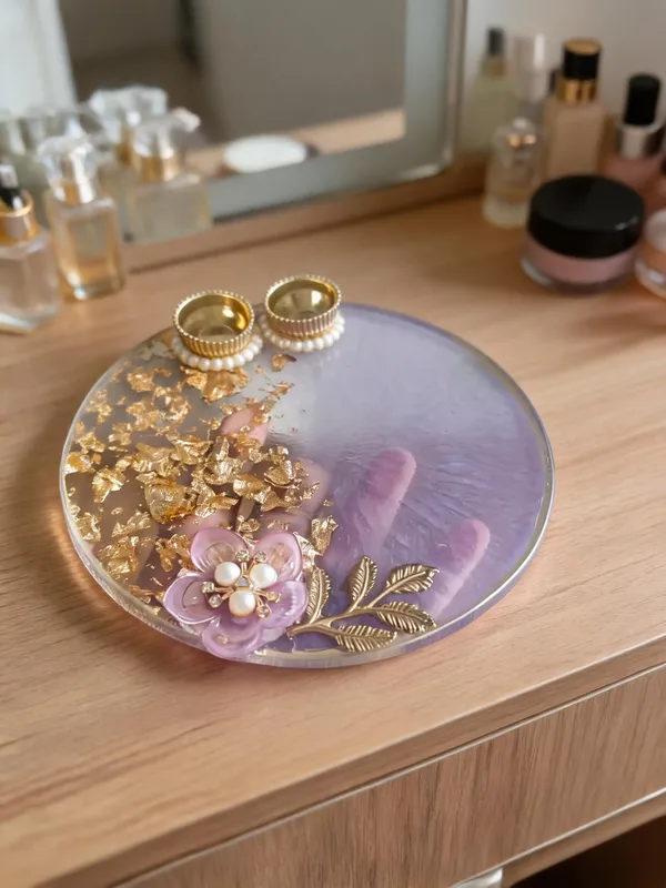 Resin_Floral_Gold_Flake_Round_Decorative_Tray