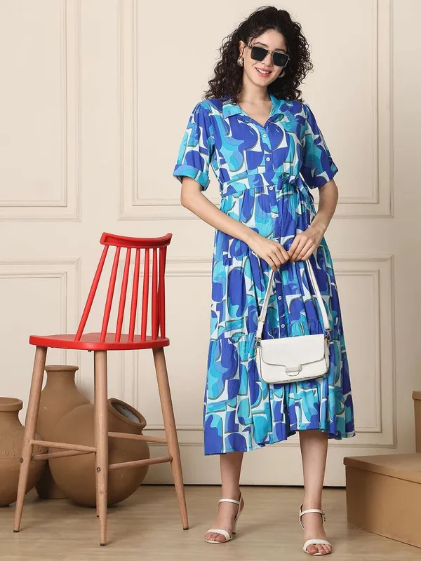 Women's_Cotton_Printed_A-Line_Midi_Dress_|_Short_Sleeve_Flared_Gown_Dress_(Navy_Blue)_-_M
