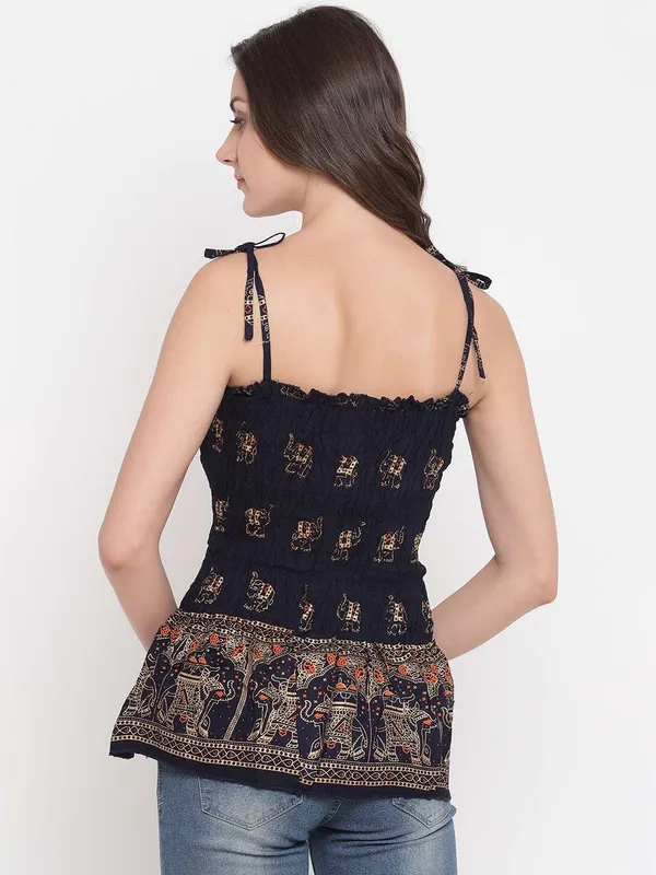 Women's_Rayon_Elephant_Print_Casual_Summer_Style_Tie_Shoulder_Straps_Free_Size_Tank_Top_(_Navy_Blue_Gold_Pattern)