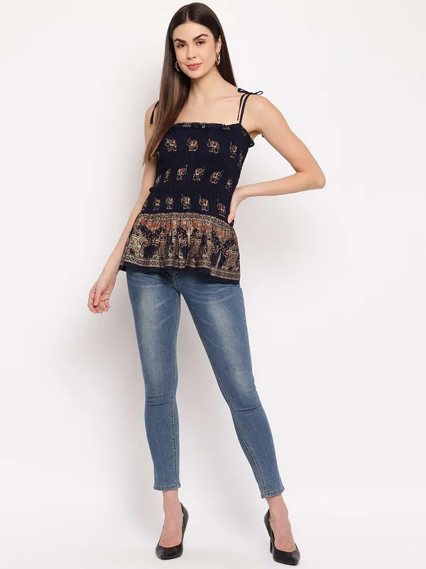 Women's_Rayon_Elephant_Print_Casual_Summer_Style_Tie_Shoulder_Straps_Free_Size_Tank_Top_(_Navy_Blue1_Gold_Pattern)
