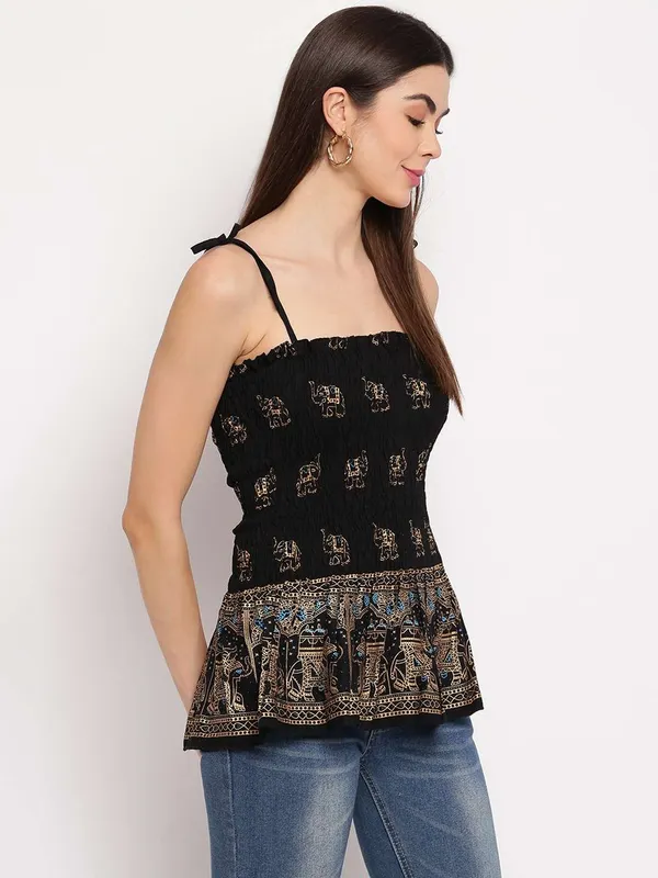 Women's_Rayon_Elephant_Print_Casual_Summer_Style_Tie_Shoulder_Straps_Free_Size_Tank_Top_(_Black_Gold_Pattern)