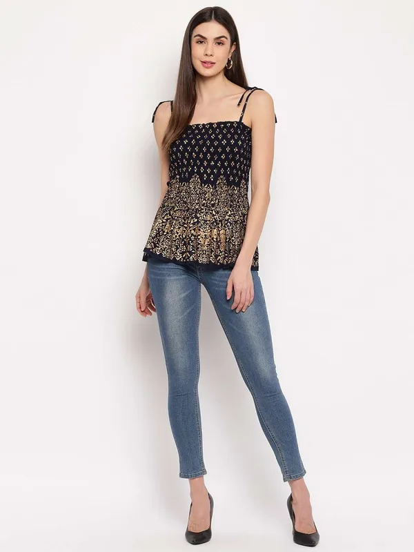 Women's_Rayon_Print_Casual_Summer_Style_Tie_Shoulder_Straps_Free_Size_Tank_Top_(_Navy_Blue_Gold_Pattern)