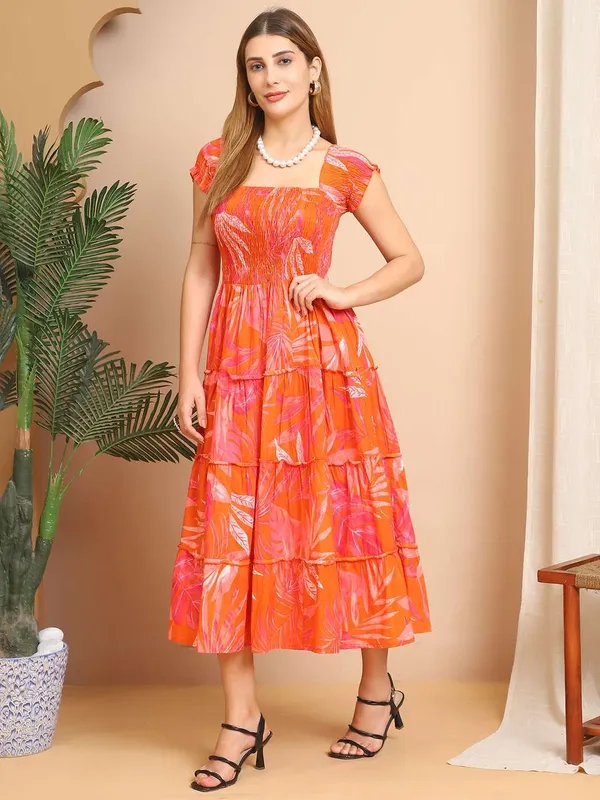 Women's_Viscos_Rayon_Printed_Off_Shoulder_Midi_Dress_For_Summer_And_Casual_Wear_(Orange)_-_XXL