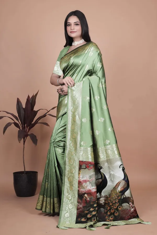 Elegant_Sage_Green_Banarasi_Silk_Saree_with_Golden_Zari_Motifs_&_Peacock_Pallu_|_Wedding,_Festive_&_Traditional_Wear