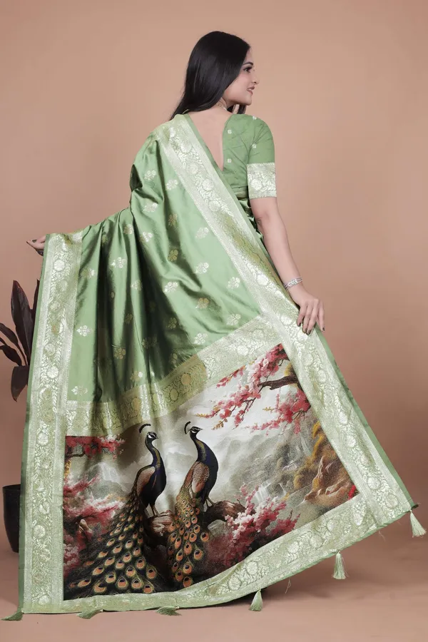 Elegant_Sage_Green_Banarasi_Silk_Saree_with_Golden_Zari_Motifs_&_Peacock_Pallu_|_Wedding,_Festive_&_Traditional_Wear